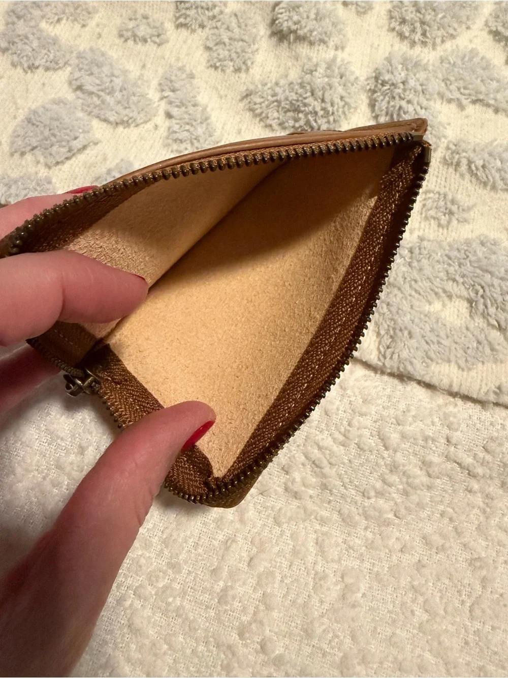 Brown and Coral Stripe Canvas Card Wallet with Zip